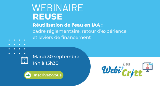 Webinaire sur la réutilisation de l'eau en industrie agroalimentaire, organisé le 30 septembre 2025 par le CRITT Agro-Alimentaire
