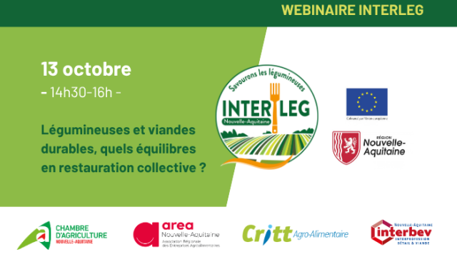 Visuel du webinaire INTERLEG sur les légumineuses et viandes durables, quel équilibre en restauration collective