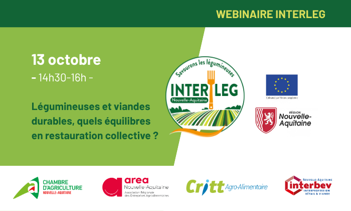 Visuel du webinaire INTERLEG sur les légumineuses et viandes durables, quel équilibre en restauration collective